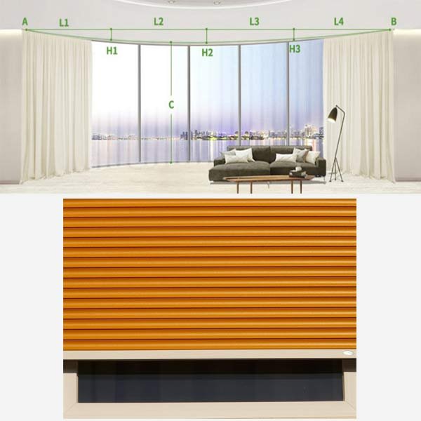 Custom curved track automatic curtain sizing and motorized automatic electric roller blind