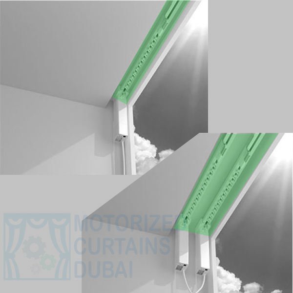 Motorized curtain tracks tunnel clearance